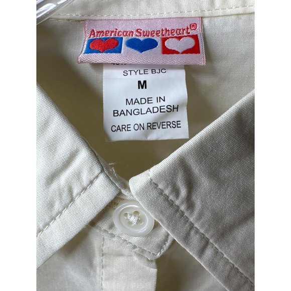 American Sweetheart Womens Button Up Shirt Ivory Off White Medium Long Sleeve - Picture 3 of 8